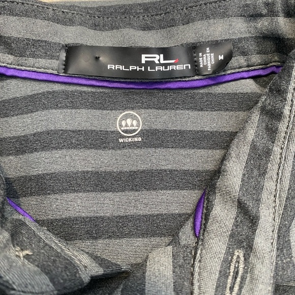 Ralph Lauren RLX Mens Medium M Grey Black Striped Wicking Performance Golf Polo - Picture 2 of 9